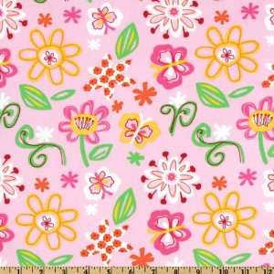  44 Wide Floral White/Lime/Pink Fabric By The Yard Arts 