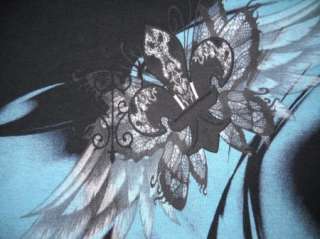 Tattoo ANGEL WINGS Roses FLEUR DE LIS Butterfly RHINESTONE t shirt TOP 