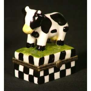  Black & White Dairy Cow Hinged Trinket Box phb NEW
