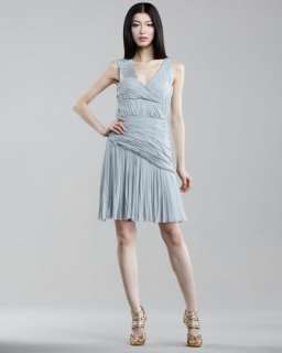 Asymmetric V Neck Silk Dress, Ice Blue