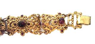 Victorian Bracelet Filigree Amethyst Glass Rhinestone Cabochon Gold 