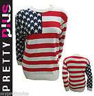 NEW LADIES AMERICAN FLAG KNITTED JUMPER PLUS SIZE 16 26