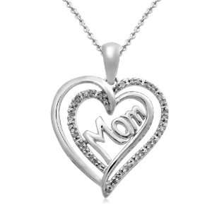  Mom Double Heart Pendant Necklace (1/10 cttw, I J Color, I3 Clarity