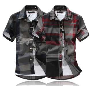 New Mens Grid Style Fashion Short Sleeve Shirt 2 Colors 4 Sizes 