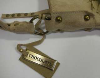 CHOCOLATE Bag Purse Beige Microfiber Faux Suede Fringe Tote Tan Fabric 