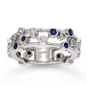  14k White Gold Unique Diamond Blue Sapphire Fashion Ring Jewelry
