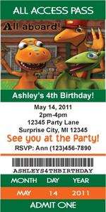 Dinosaur Train Ticket Style Birthday Party Invitations with Envelopes 