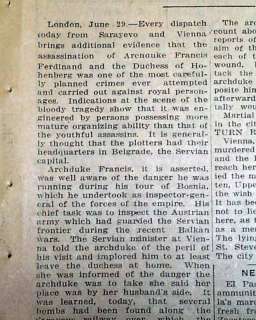 ARCHDUKE FRANZ FERDINAND Murder 1914 Newspaper AUSTRIA  