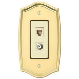  Classic Solid Brass   1 Cable TV/1 Phone Jack Wallplate 