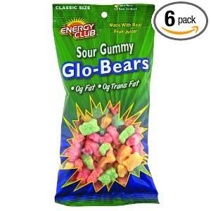 Energy Club Gummy Glo Bears, Sour, 8.0 Ounce Bags (Pack of 6)  