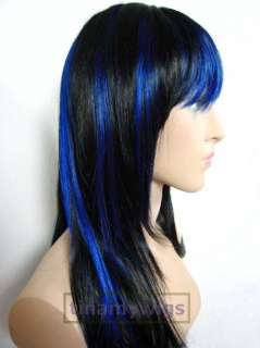 Medium Black with Blue Streaks Wig W1009  