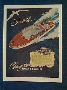 1947 Chrysler Marine Engines Ad ~ Colorful Cruiser Boat  