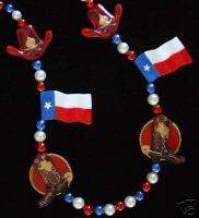 Cowboy Hat Boot and Lone Star Flag Mardi Gras Bead  