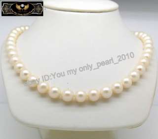 MP14K YG Natural 9 10MM AA+white pearl necklaces 18  