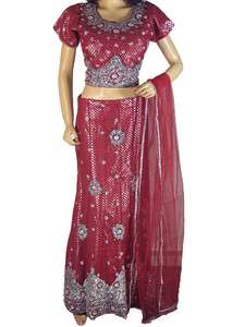 Red Evening Dress Skirt Bollywood Designer Beautiful Lengha Lehenga 
