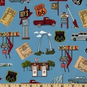  44 Wide Windham Route 66 Hotel Motel Dusty Blue Fabric 