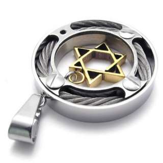 Mens Gold Silver Star Stainless Steel Pendant Necklace US120254 