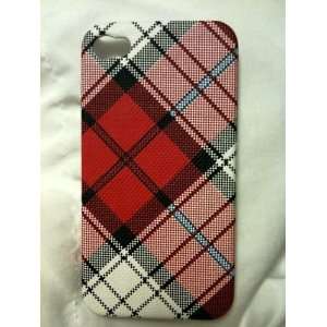  Iphone 4 Red Plaid Design Back Case+ Screen Protector 