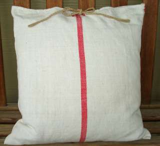 French Grain Sack Red Stripe Ticking Hemp Pillow  