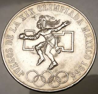 SUMMER OLYMPICS XIX Mexico City 1968 Huge SILVER Mexican Coin Eagle 