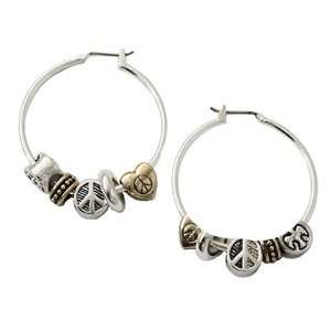  Two Tone Peace Charm Hoop Earrings Fashion Jewelry 