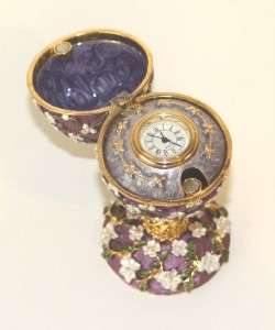 Vintage Mauve and Gold Enameled Egg with Working Clock  
