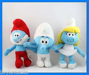    PLUSH DOLL 9 INCHES SET OF 3 Smurfette Papa Smurf Clumsy NEW