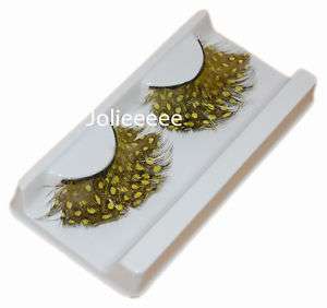 New Feather False Eyelashes Party Dance Queen Yellow  