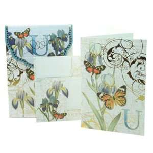  Punch Studio Floral Monogram Pouch Note Cards  #56976U 