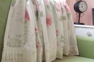 Shabby White Country Chic Pink Roses Lace Drawnwork Curtain