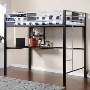  Full Size Loft Bed with Workstation in Silver & Black 