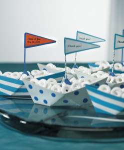 Blue Polka Dot or Stripes Nautical Boat Favor Boxes  