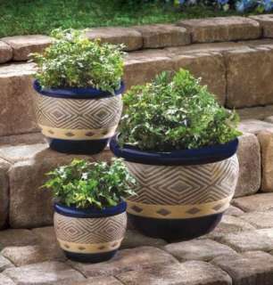 COBALT BLUE Ceramic Garden Flower Pots PLANTER Set TRIO  