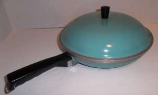   Turquoise Skillet Mid Century Modern 10 Aqua Frying Pan w/Lid NR