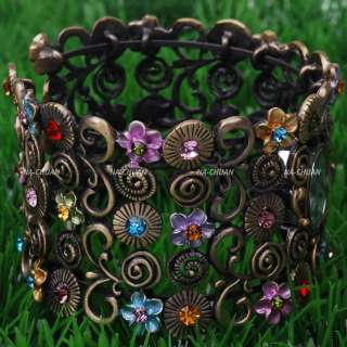 New Flower Crystal Multicolor Charm Bracelet Bangle Lady Women Quartz 
