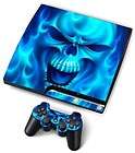 Blue Flame Skull Decal Sticker Skin for PlayStation 3 PS3 Slim &1 