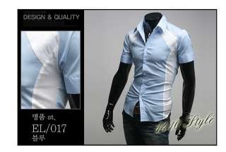 3mu Mens Designer Slim Dress Short Shirt Top Angle Black/White/Blue S 