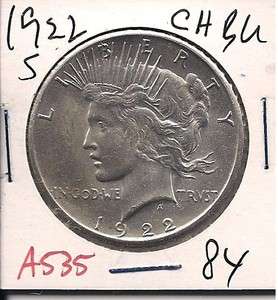 1922 S Peace Liberty Silver Dollar Choice Brilliant Uncirculated A535 