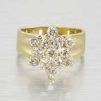 Dazzling Vintage Estate Solid 14K Yellow Gold Diamond Cluster Cocktail 