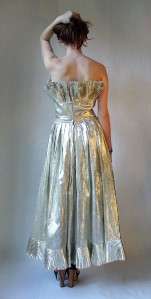Vtg 70s VICTOR COSTA GODDESS Gown GOLD TULLE Strapless ORIGAMI Bodice 