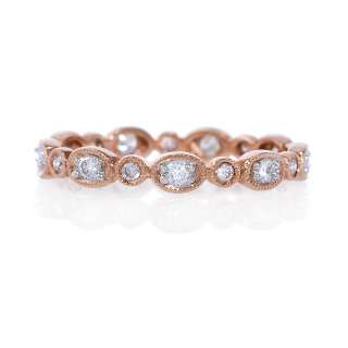 18k Rose Gold Diamond Antique Style Eternity Wedding Band Ring  