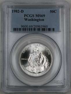 1982 D George Washington Silver Half Dollar, PCGS MS 69, Commemorative 