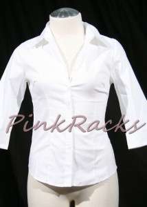 New Basic Collar ButtonUp 3/4 Sleeve Dressy Shirt White  