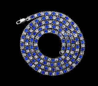 ROW BLUE/CLEAR ICED OUT HIP HOP BLING CHAIN NECKLACE  