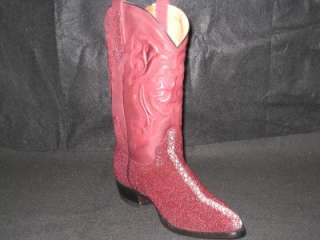 New Mens Embossed Stingray Leather Boots Burgundy  