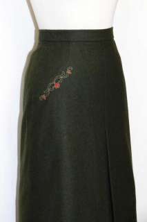 GREEN ~ LODEN WOOL German PENCIL Straight EMBROIDERED Dirndl Suit 