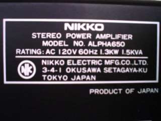 NIKKO Alpha 650 Power Amplifier 300w/ch@8Ohms Parts Repair Only  