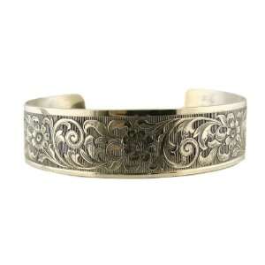   Style Sterling Silver Foliate Engraved Cuff Bracelet Jewelry