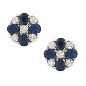    Blue Sapphire and Round Diamond Flower Style Earrings Jewelry