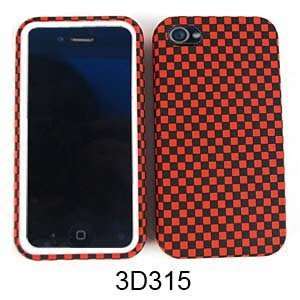 Apple Iphone 4 4S Jelly Case 3D Embossed RED / Black Checkers with 